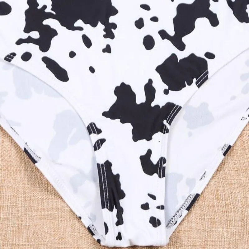 Cow Print Women's Swimsuit Female Monokini Knot Bodysuit Beachwear