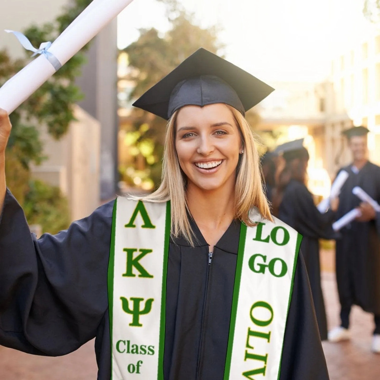 Custom Name&Logo White Graduation Stoles Sash Class of 2024 Graduation Gift