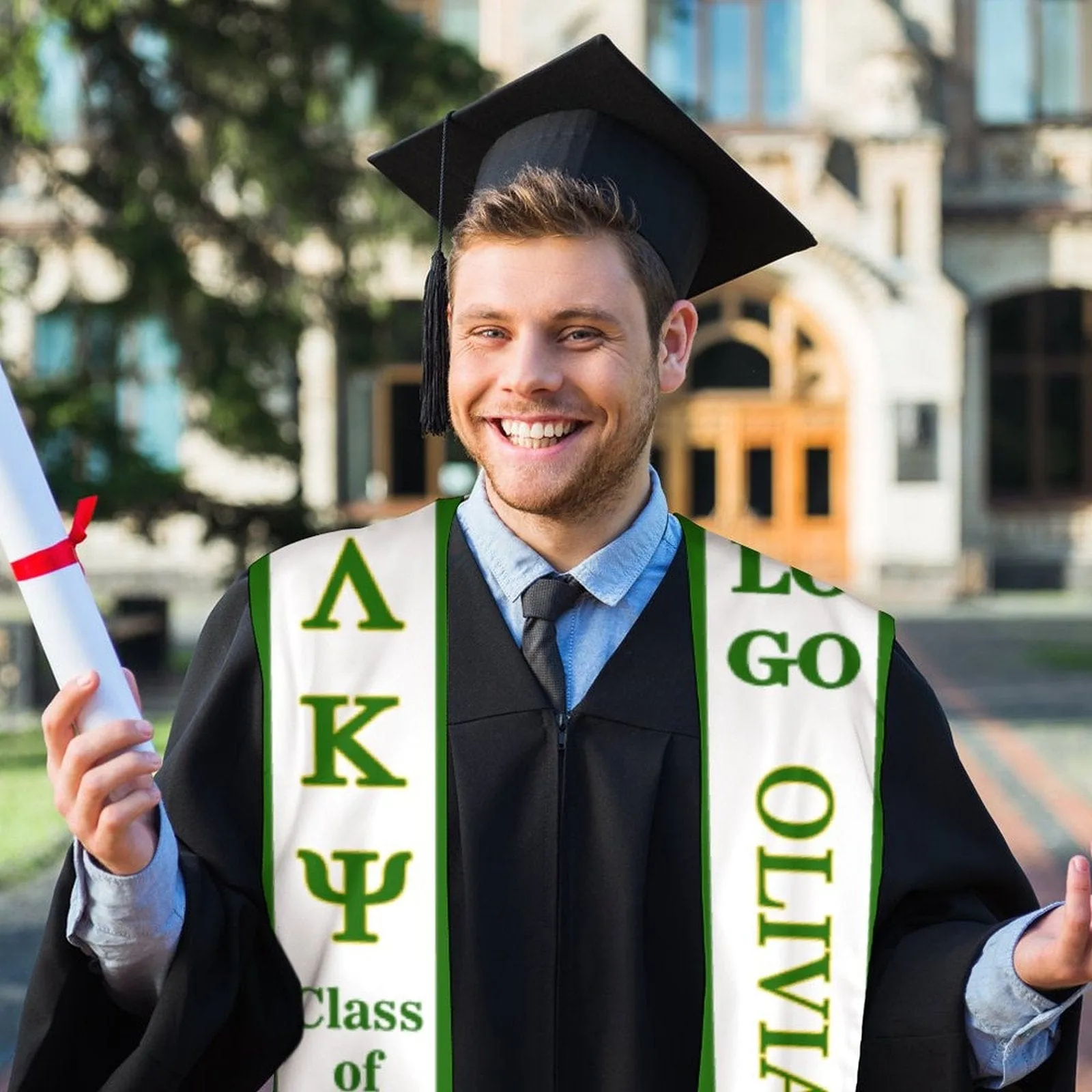 Custom Name&Logo White Graduation Stoles Sash Class of 2024 Graduation Gift