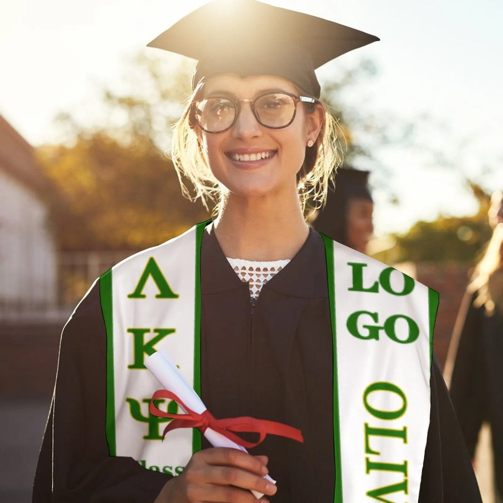 Custom Name&Logo White Graduation Stoles Sash Class of 2024 Graduation Gift