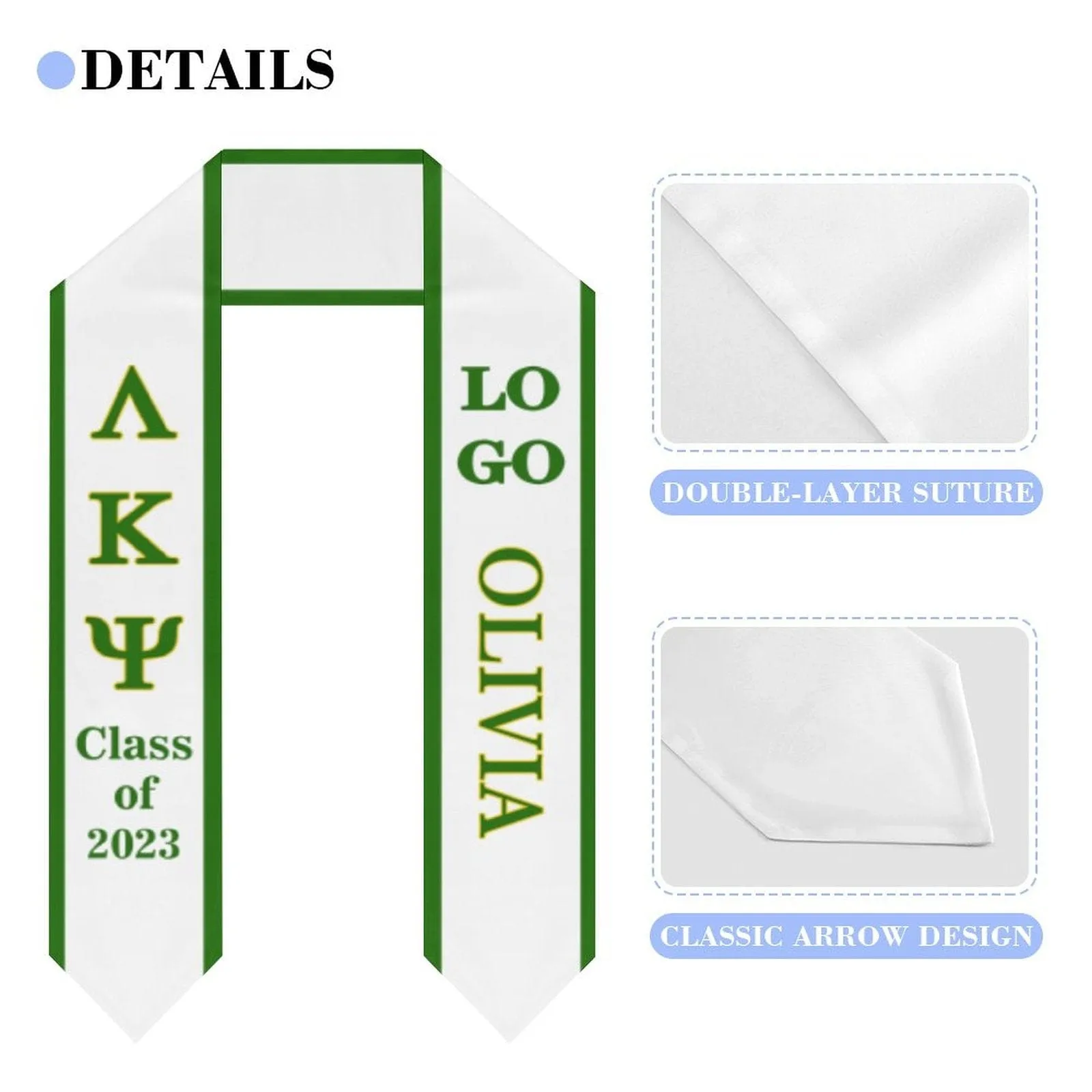 Custom Name&Logo White Graduation Stoles Sash Class of 2024 Graduation Gift