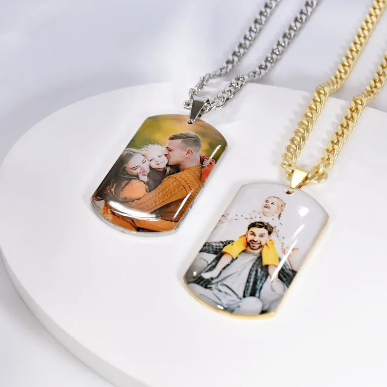 Custom Personalized Photo Necklace Stainless Steel Picture Photo Pendant Necklace Gift for Him