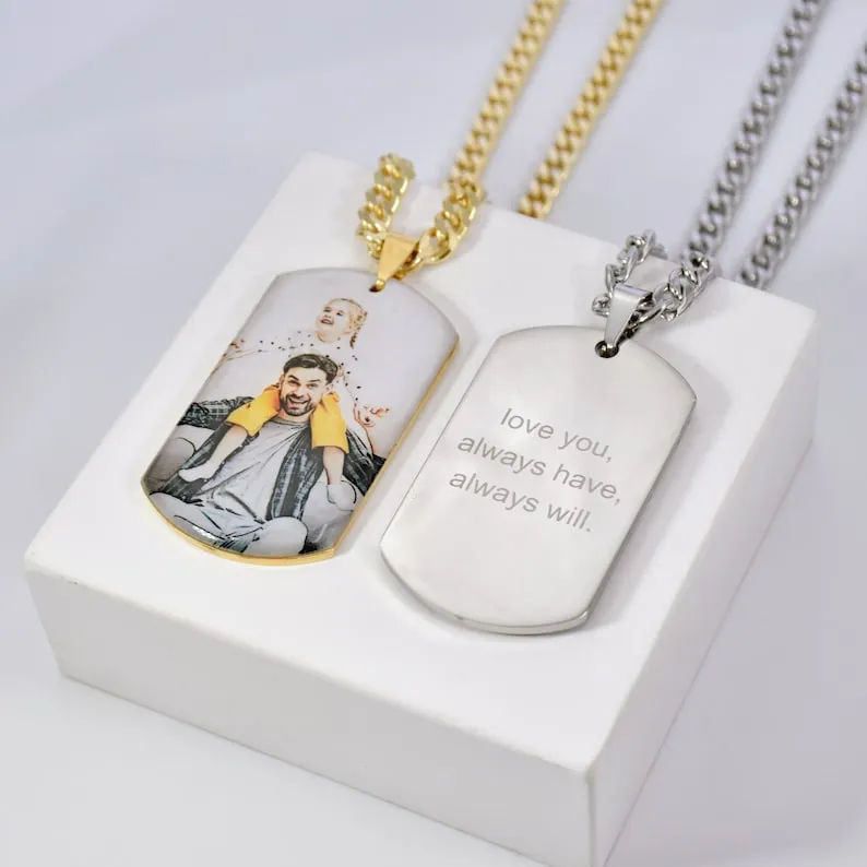 Custom Personalized Photo Necklace Stainless Steel Picture Photo Pendant Necklace Gift for Him