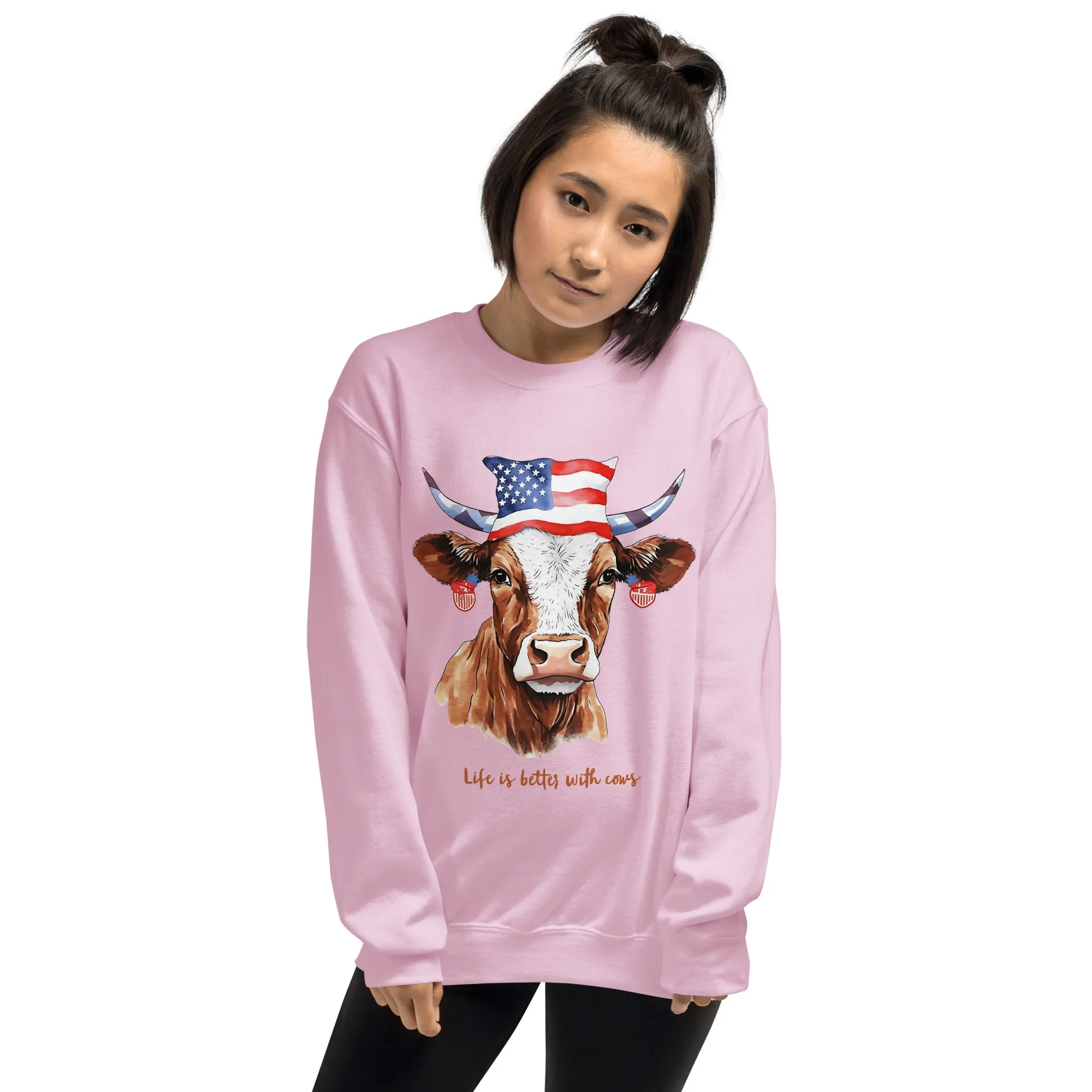 Custom Sweater With Patriotic Cow For Cow Lovers And Farmers