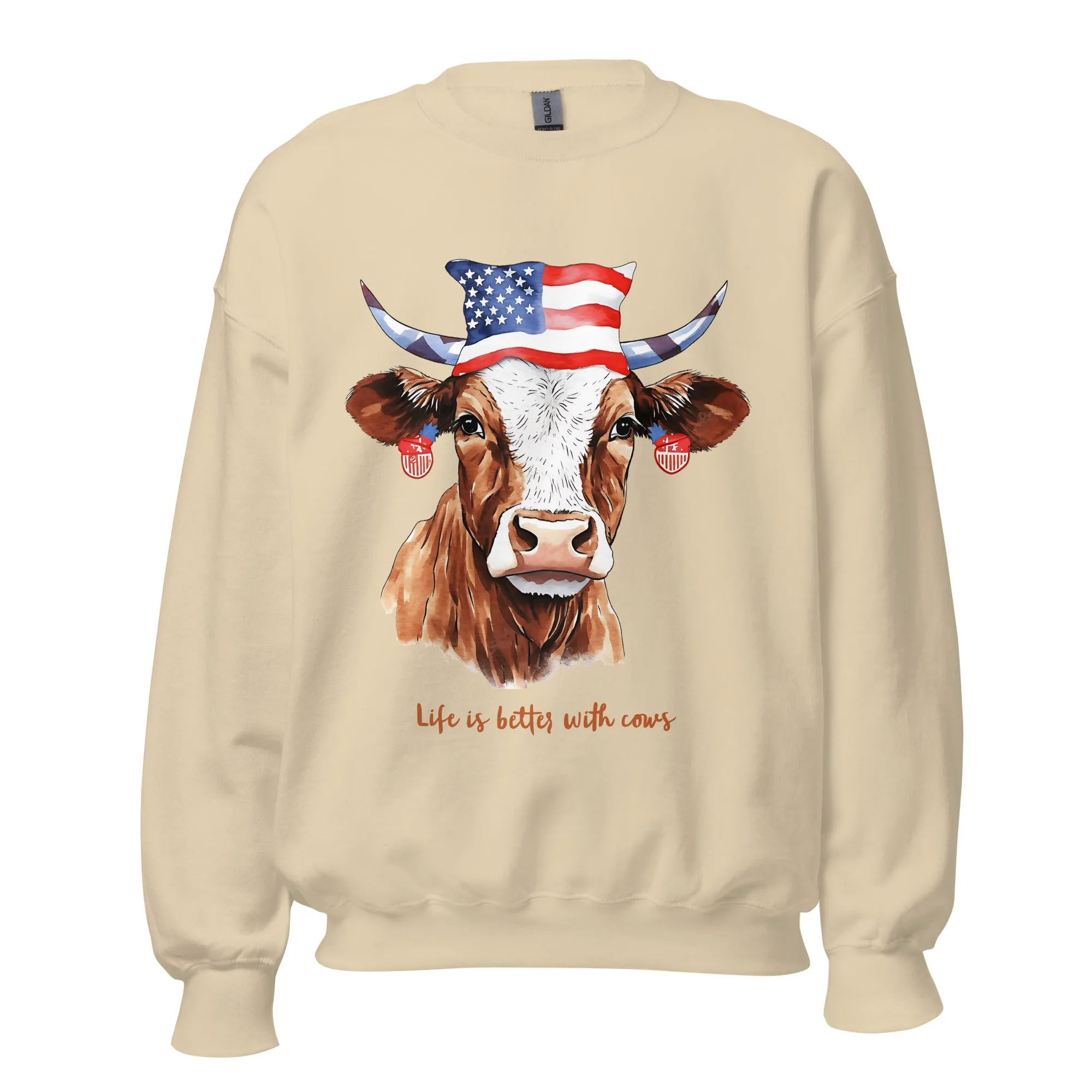 Custom Sweater With Patriotic Cow For Cow Lovers And Farmers