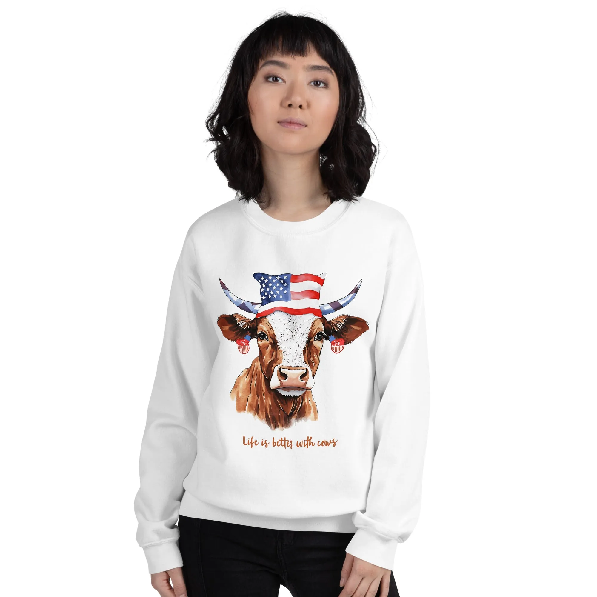 Custom Sweater With Patriotic Cow For Cow Lovers And Farmers