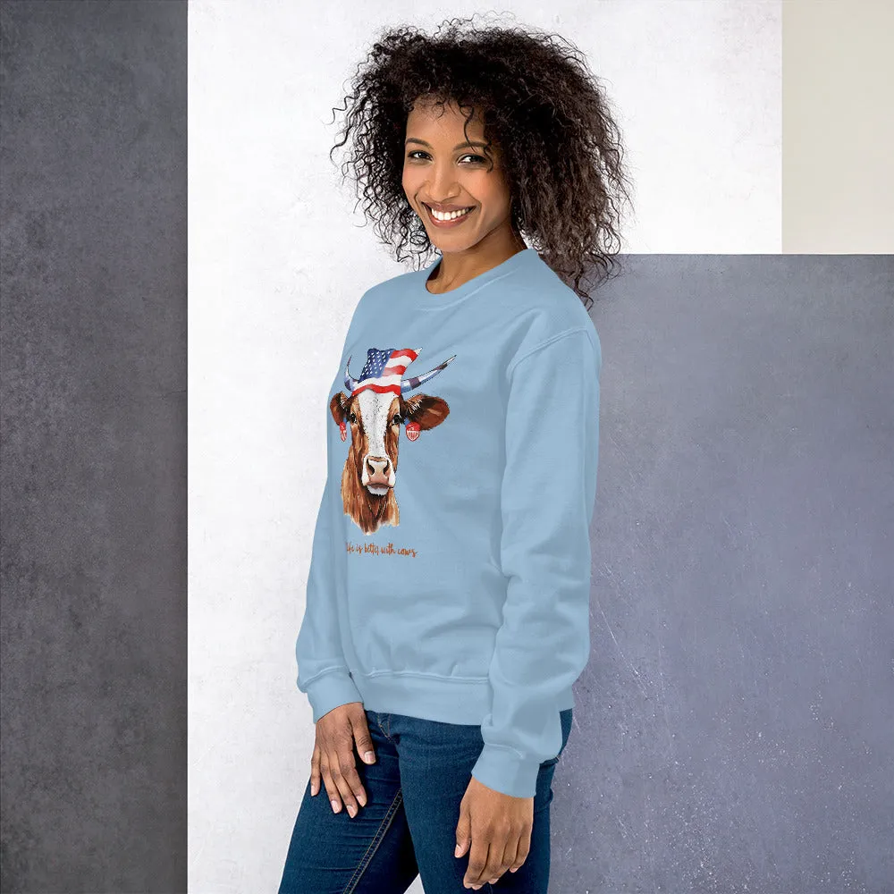 Custom Sweater With Patriotic Cow For Cow Lovers And Farmers