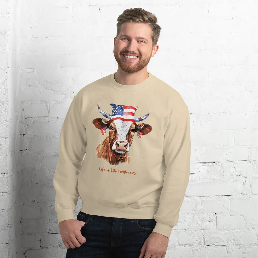 Custom Sweater With Patriotic Cow For Cow Lovers And Farmers