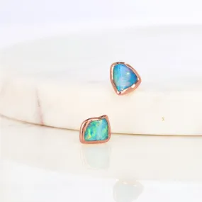 Dainty Raw Australian Opal Stud Earrings in Rose Gold