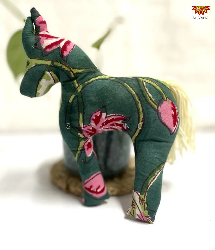 Dark Green Handcrafted Cotton Fabric Doll and Horse Toys !!!