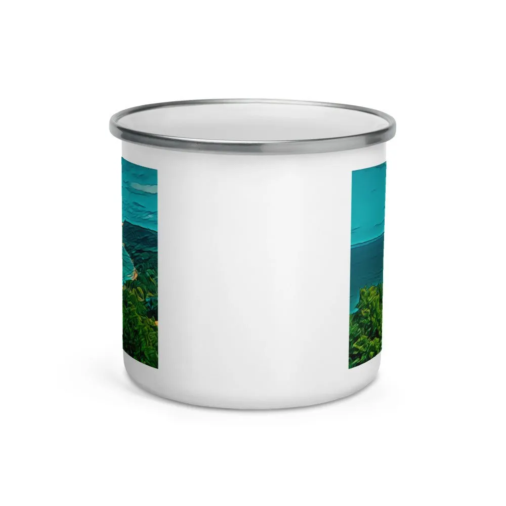 Enamel Mug with Custom Artwork of Sleeping Bear Dunes in Michigan. Perfect Lightweight Camping Cup.