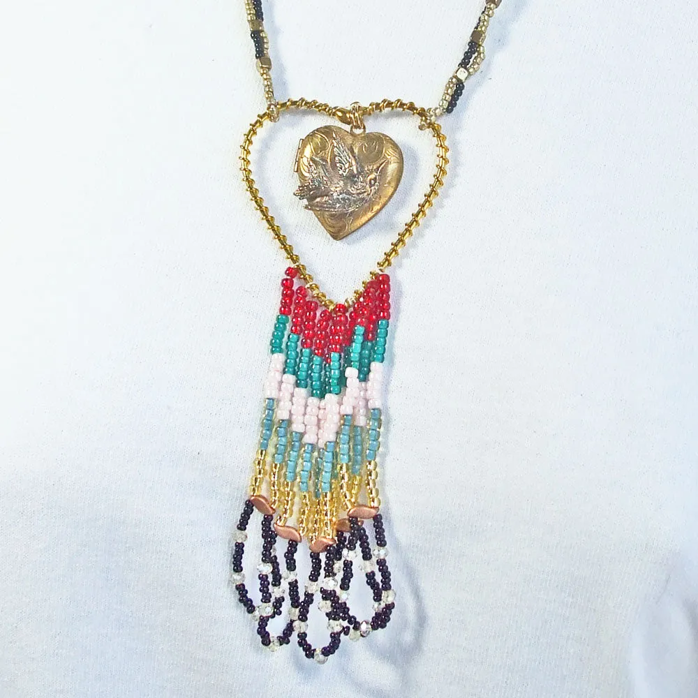 Genell, Wire Design, Heart Shape Fringe, Pendant Necklace