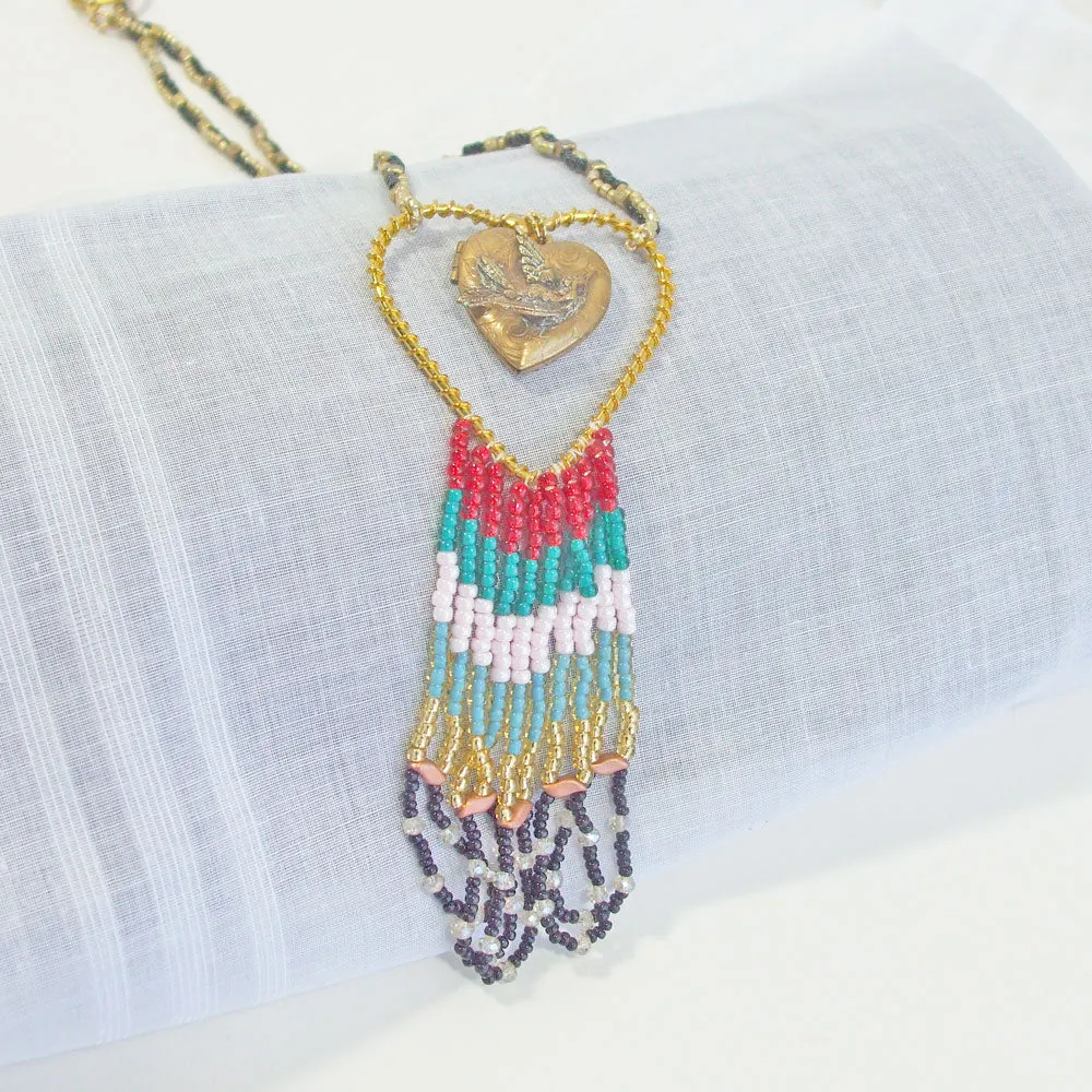 Genell, Wire Design, Heart Shape Fringe, Pendant Necklace