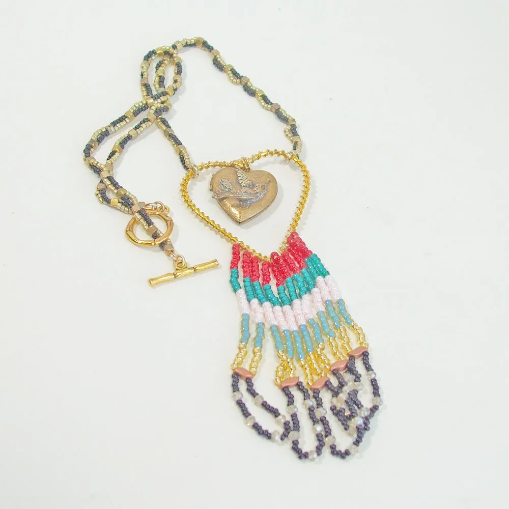 Genell, Wire Design, Heart Shape Fringe, Pendant Necklace