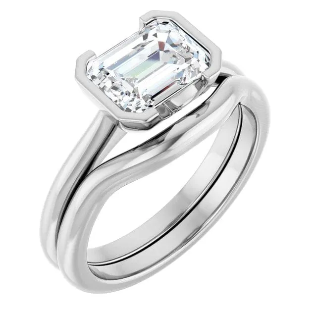 Hannah Half Bezel Set Solitaire Low Profile Engagement Ring - Setting only