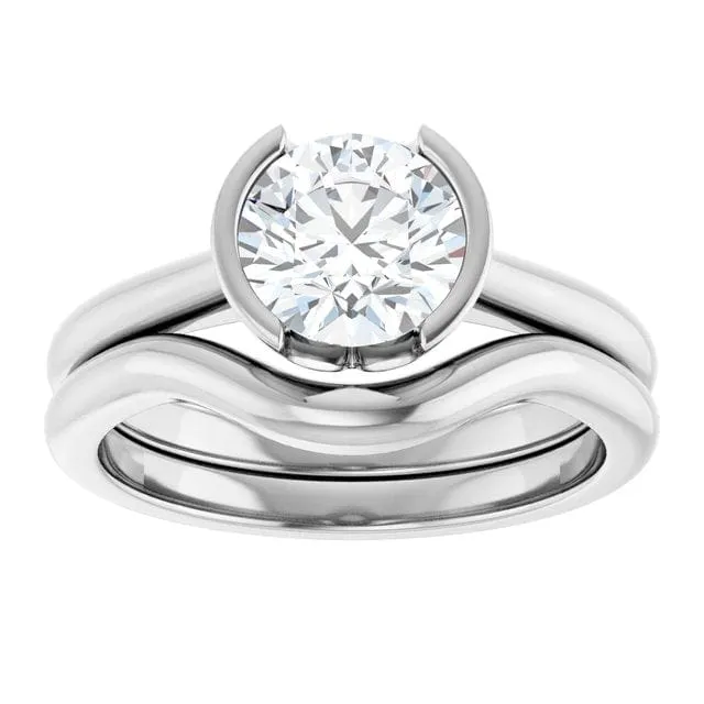 Hannah Half Bezel Set Solitaire Low Profile Engagement Ring - Setting only