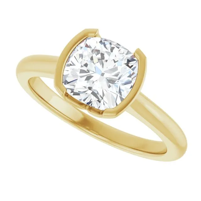 Hannah Half Bezel Set Solitaire Low Profile Engagement Ring - Setting only