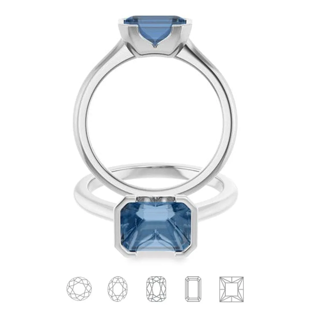 Hannah Half Bezel Set Solitaire Low Profile Engagement Ring - Setting only