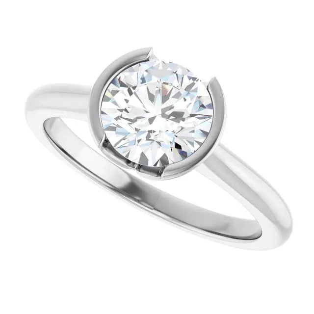 Hannah Half Bezel Set Solitaire Low Profile Engagement Ring - Setting only