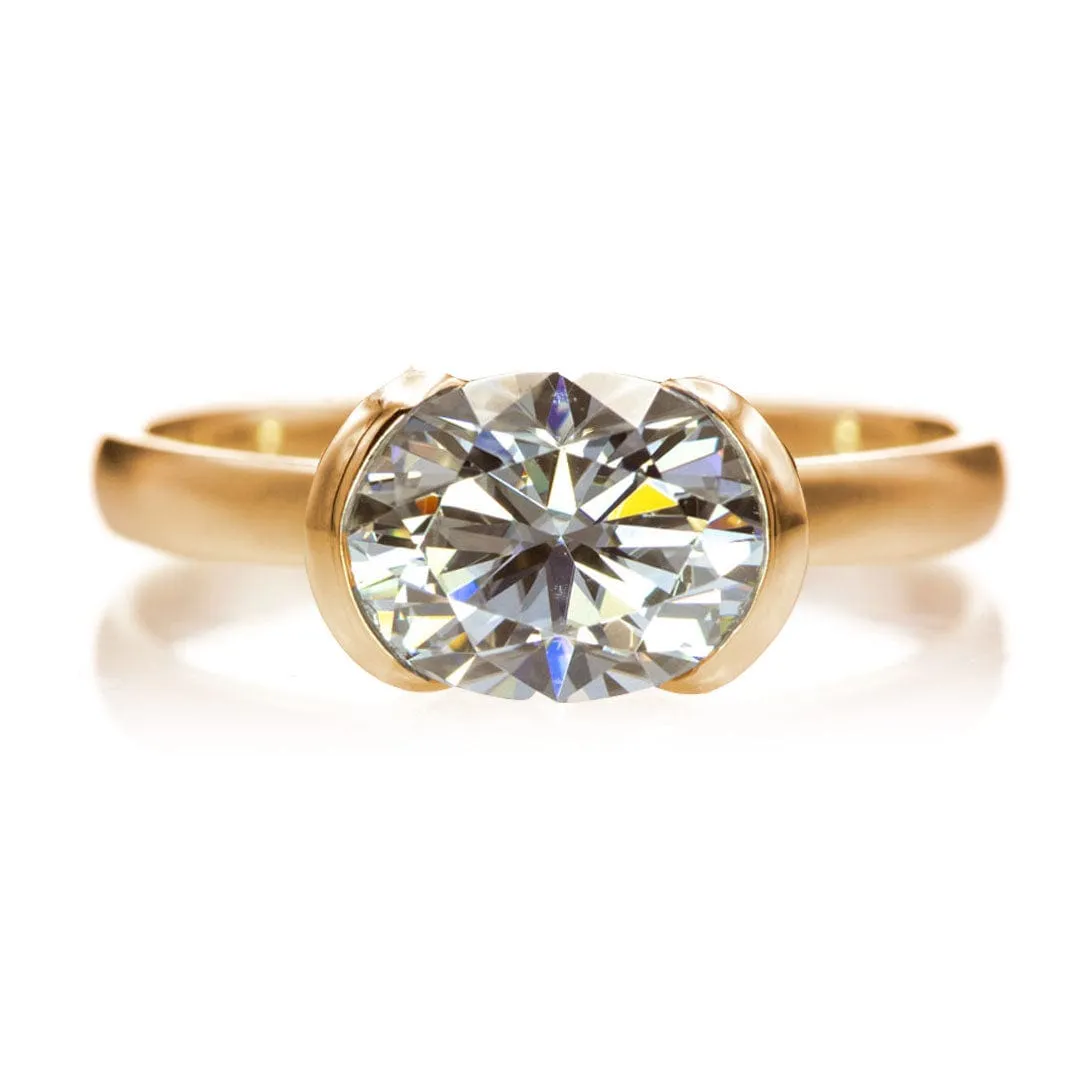 Hannah Half Bezel Set Solitaire Low Profile Engagement Ring - Setting only