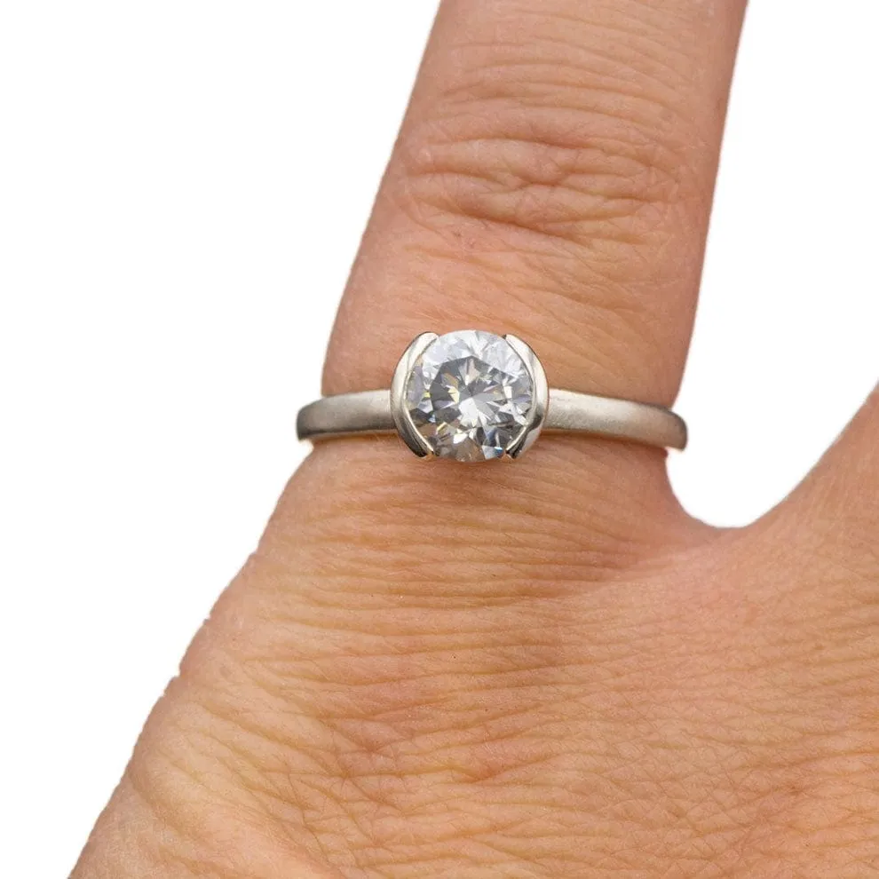 Hannah Half Bezel Set Solitaire Low Profile Engagement Ring - Setting only