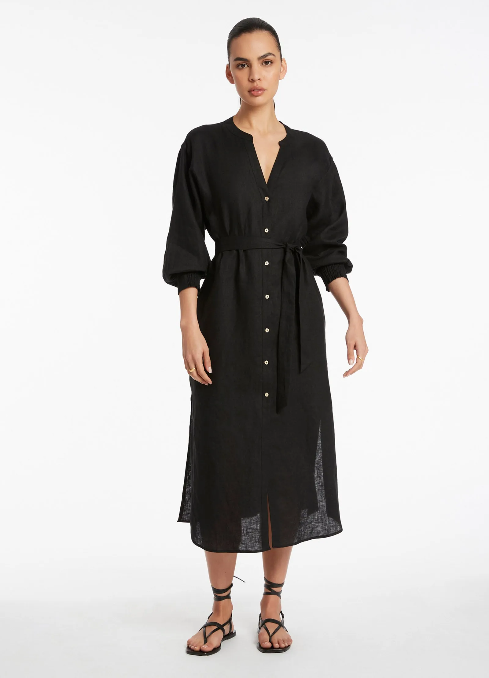 Jetset Shirred Cuff Shirt Dress - Black