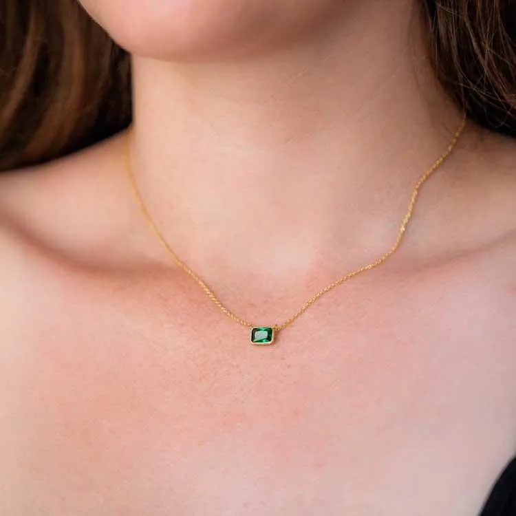 Keep it Classy Bezel Set CZ Necklace in Emerald