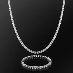 KRKC 4mm CZ Diamond Mens Tennis Chain and Bracelet Set in White Gold