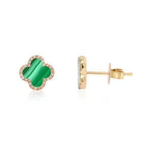 Malachite Diamond Clover Stud Earrings