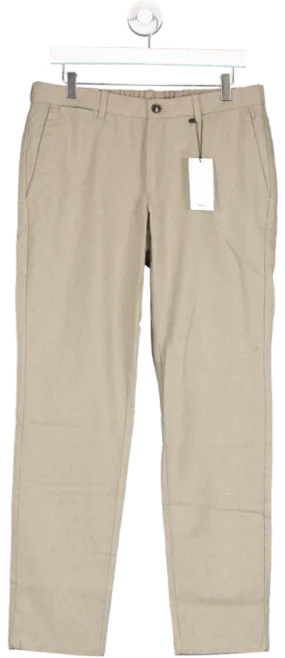 MANGO Beige Slim Fit Structured Cotton Trousers BNWOT W32