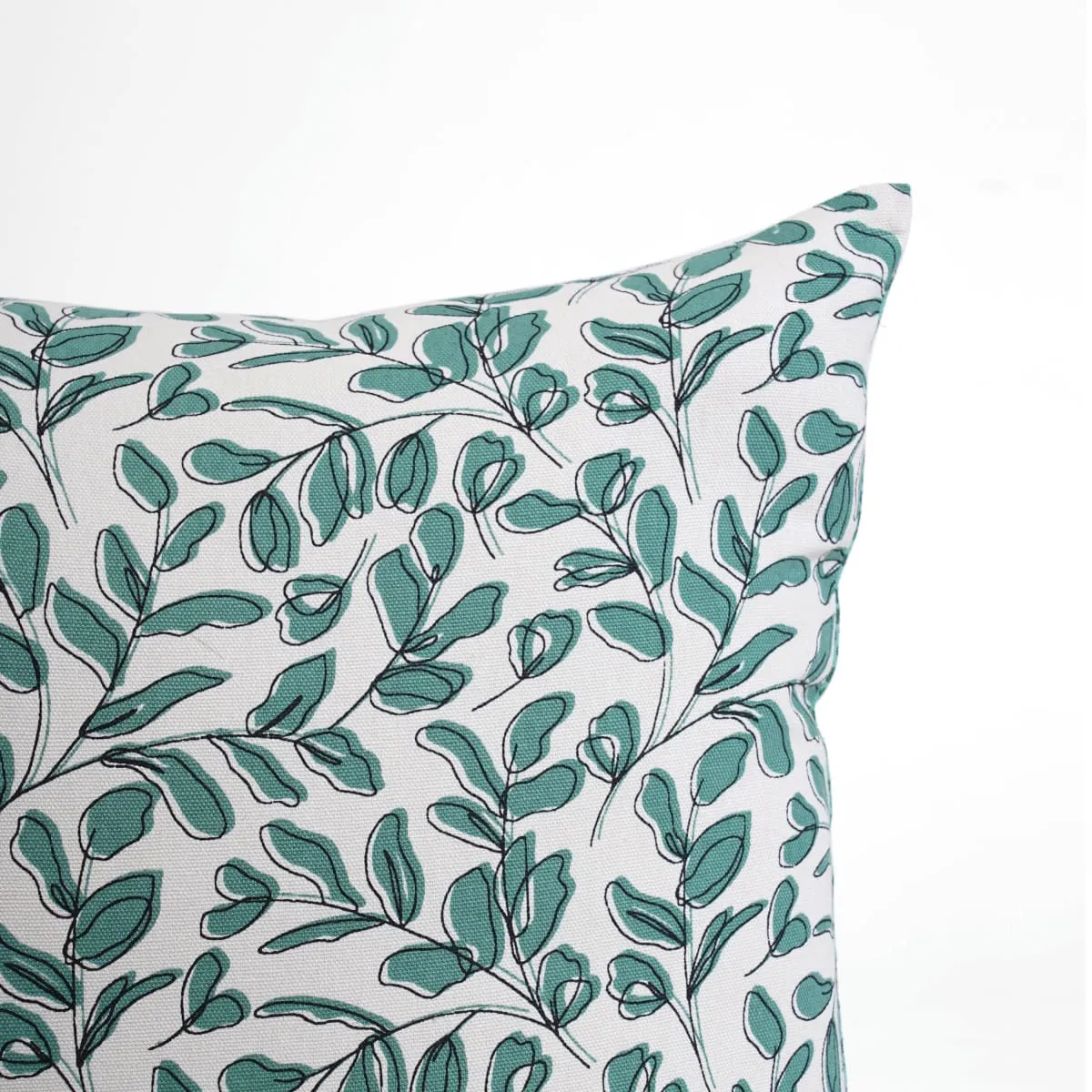 MODERN RETRO – Aqua Green reversible cotton throw pillow cover, leaf print