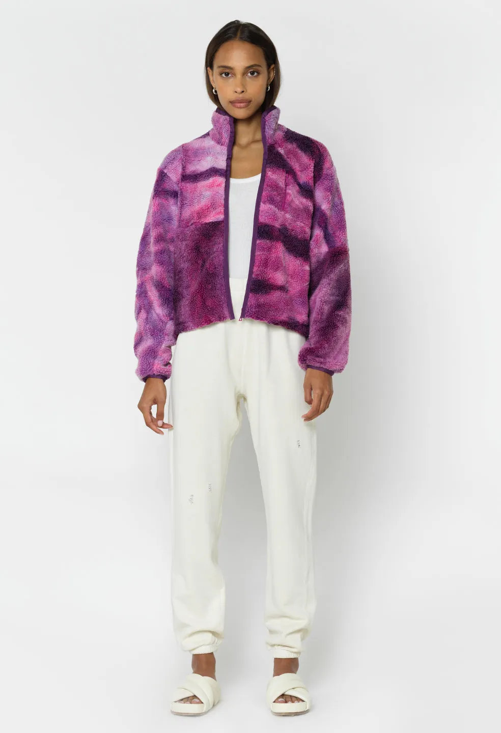 Patchwork Tie Dye Polar Fleece Zip Up / Cosmos X Prism