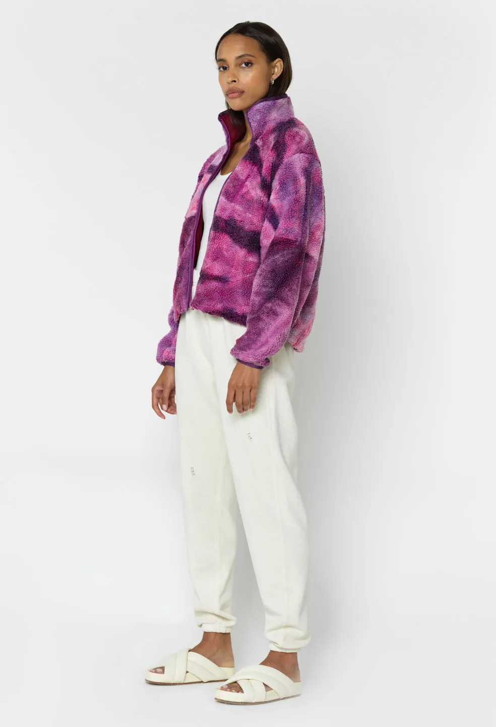 Patchwork Tie Dye Polar Fleece Zip Up / Cosmos X Prism