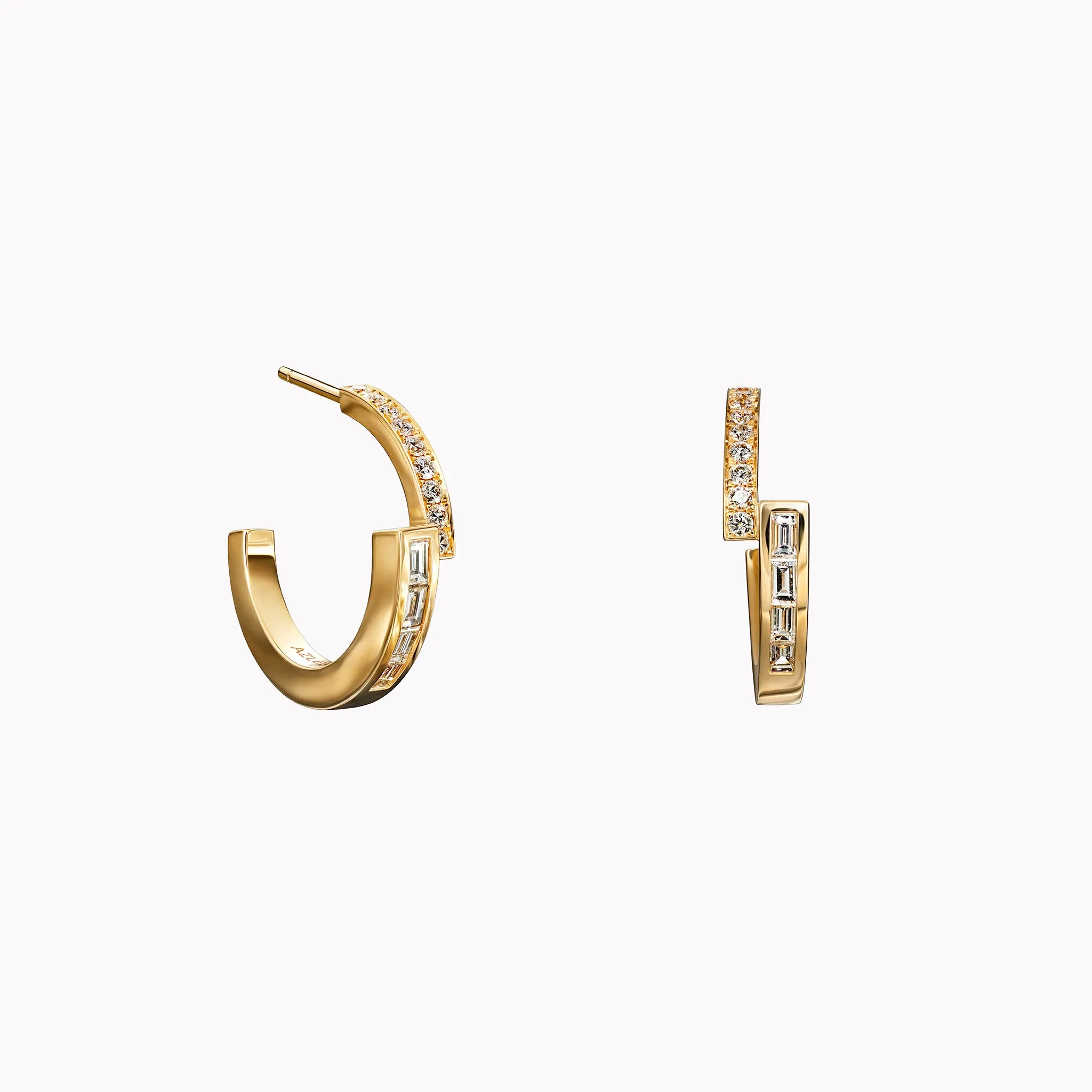 Pavé and Baguette Diamond Hoops