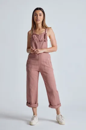 Retro-Pink Mary-Lou Pocket Dungaree - GOTS Certified Organic Cotton and Linen