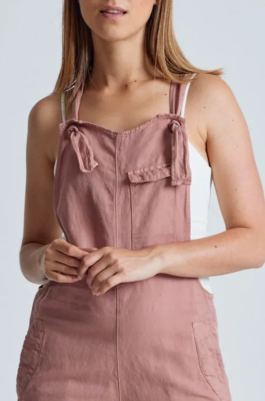 Retro-Pink Mary-Lou Pocket Dungaree - GOTS Certified Organic Cotton and Linen