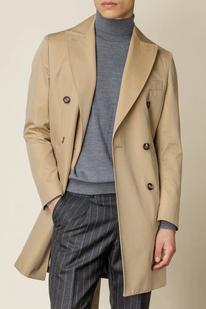 (RTW) Mid Length Double Breasted Trench Coat with Belt - Sand Cotton