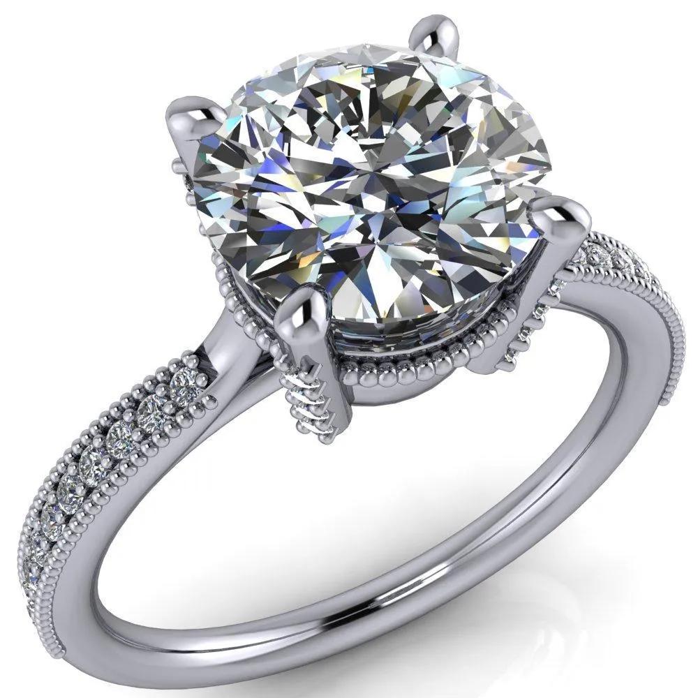 Scarlett Round Center Stone Custom Milgrain with Diamond Channel Set and 4 Prong Ring