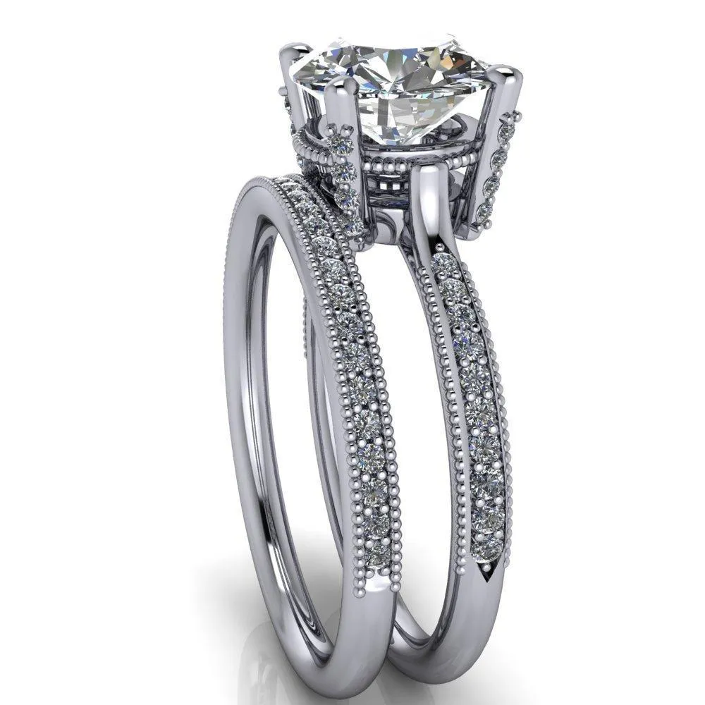 Scarlett Round Center Stone Custom Milgrain with Diamond Channel Set and 4 Prong Ring