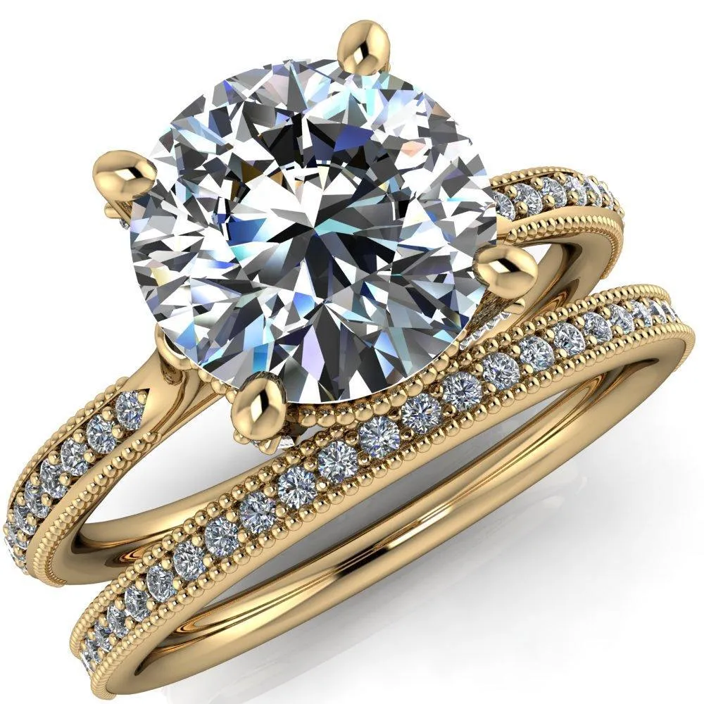 Scarlett Round Center Stone Custom Milgrain with Diamond Channel Set and 4 Prong Ring