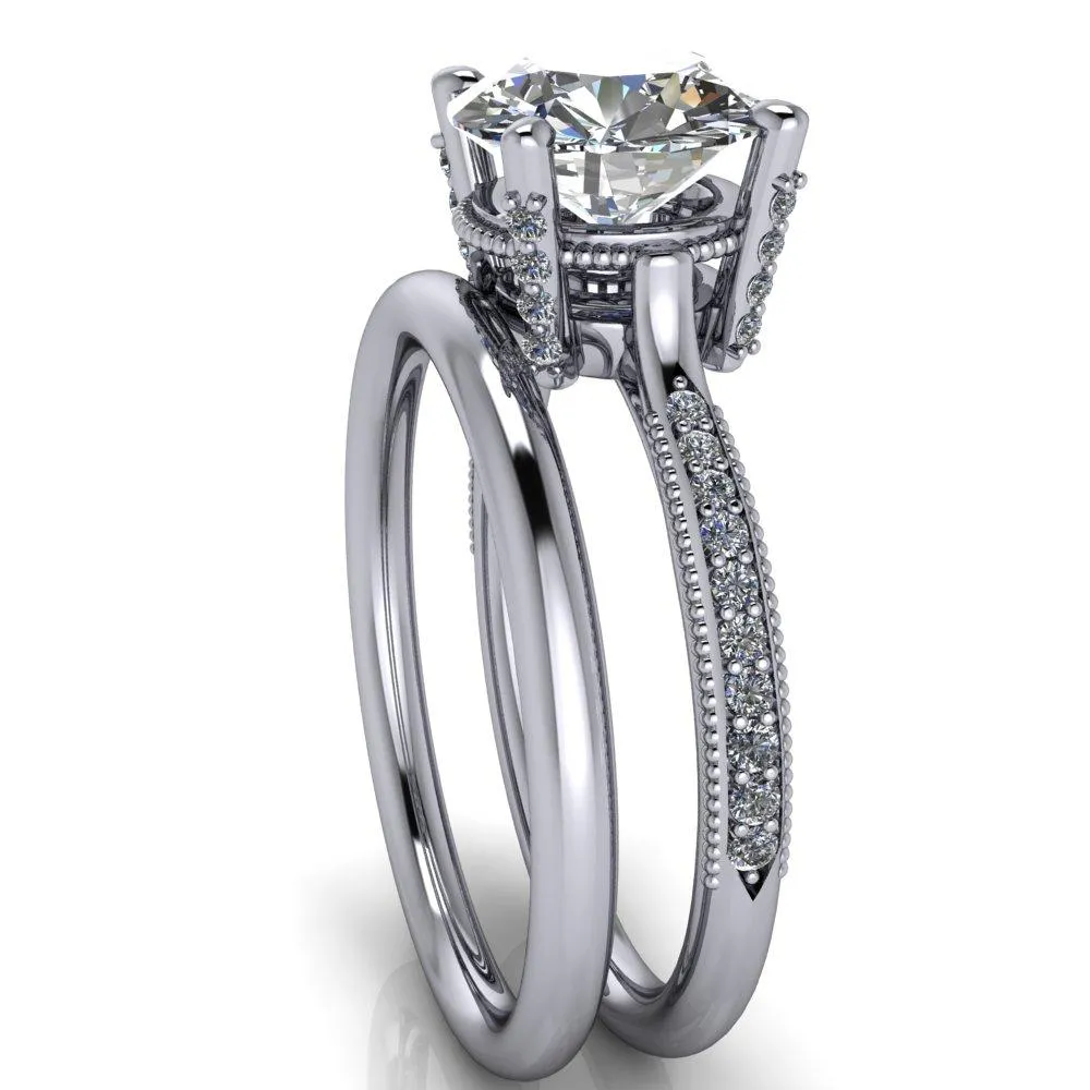 Scarlett Round Center Stone Custom Milgrain with Diamond Channel Set and 4 Prong Ring