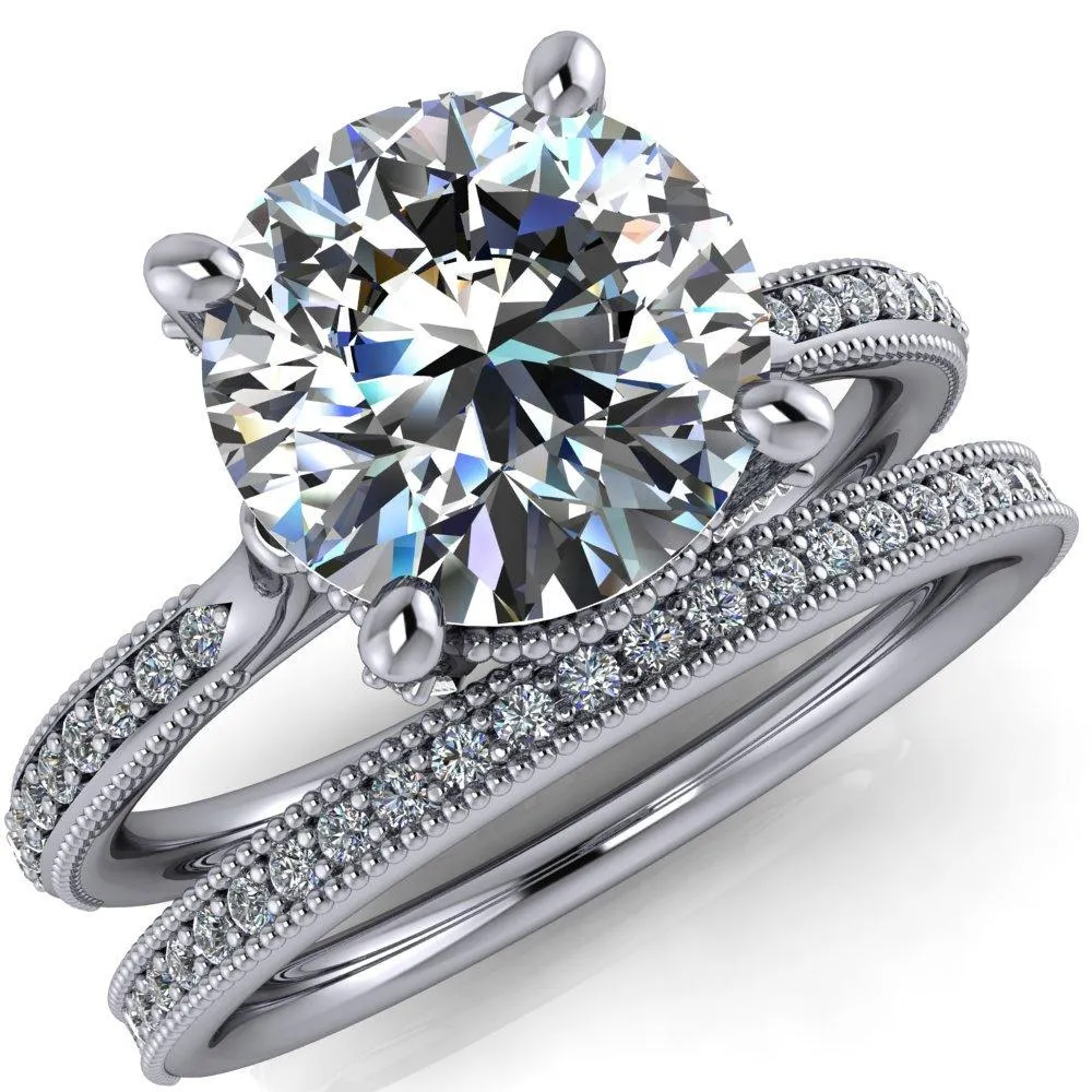 Scarlett Round Center Stone Custom Milgrain with Diamond Channel Set and 4 Prong Ring