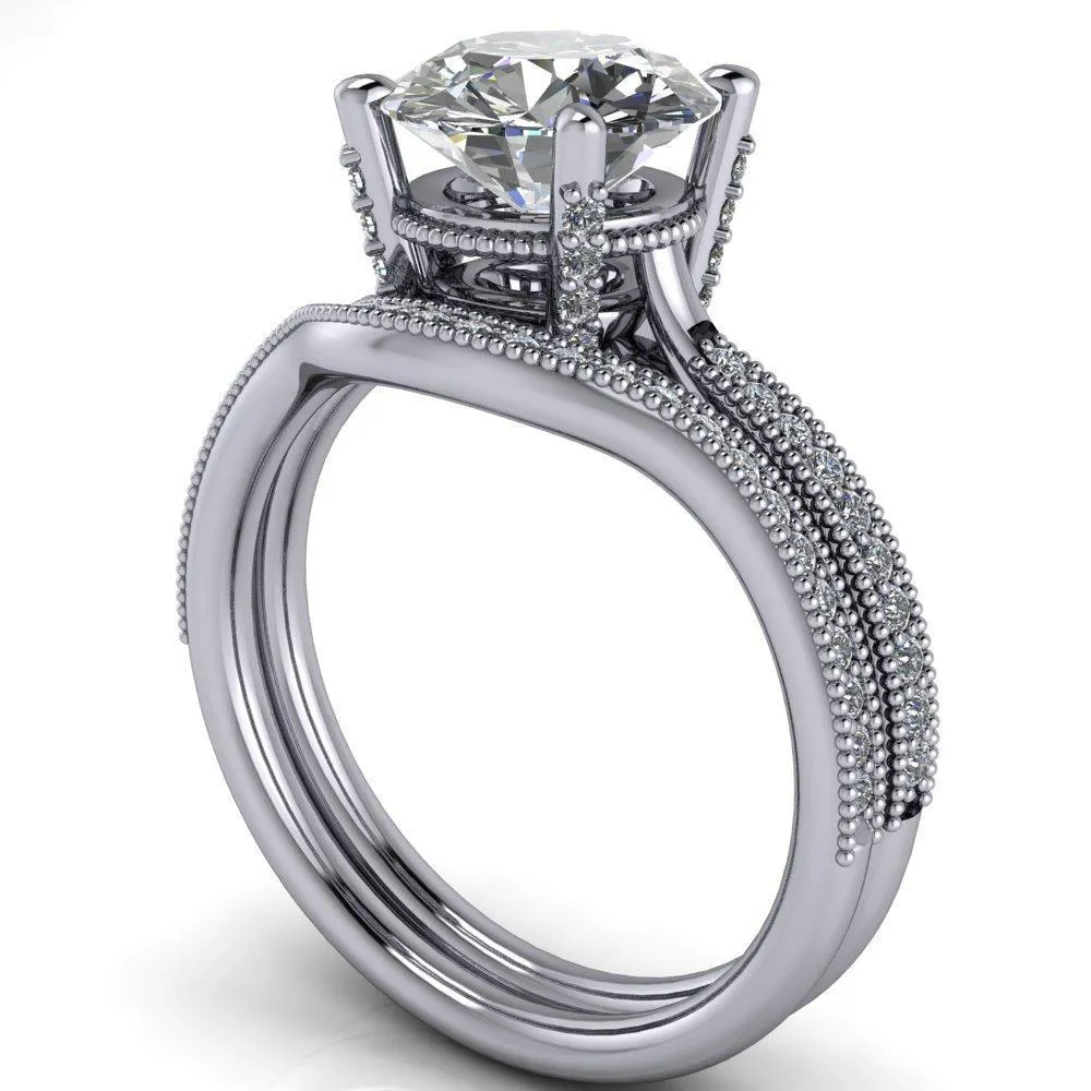 Scarlett Round Center Stone Custom Milgrain with Diamond Channel Set and 4 Prong Ring