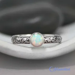 Silver Floral Opal Engagement Ring | Moonkist Designs