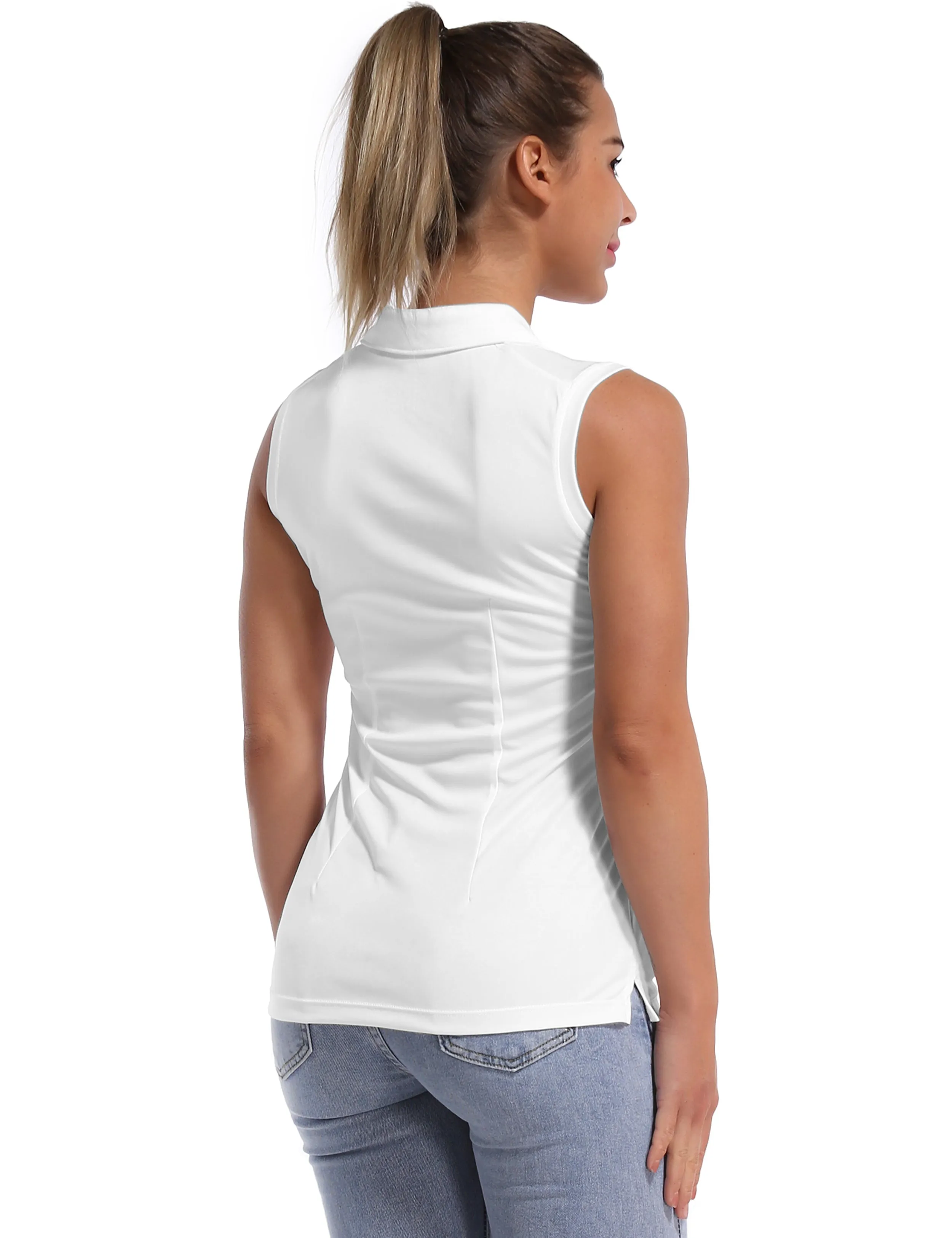 Sleeveless Slim Fit Polo Shirt white ins_yogastudio