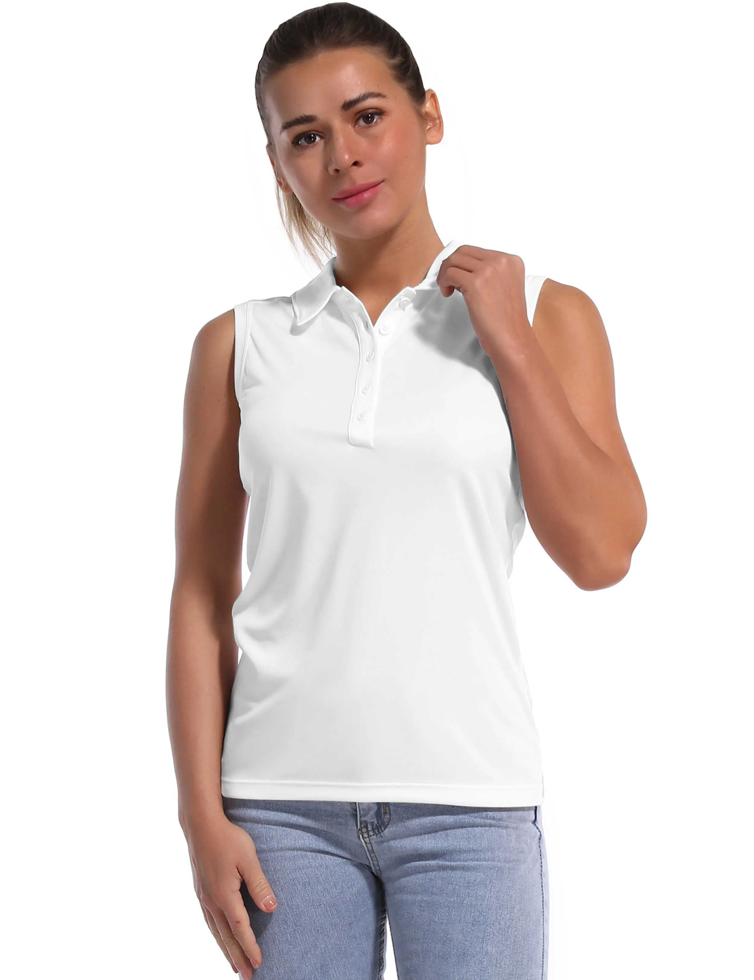 Sleeveless Slim Fit Polo Shirt white ins_yogastudio