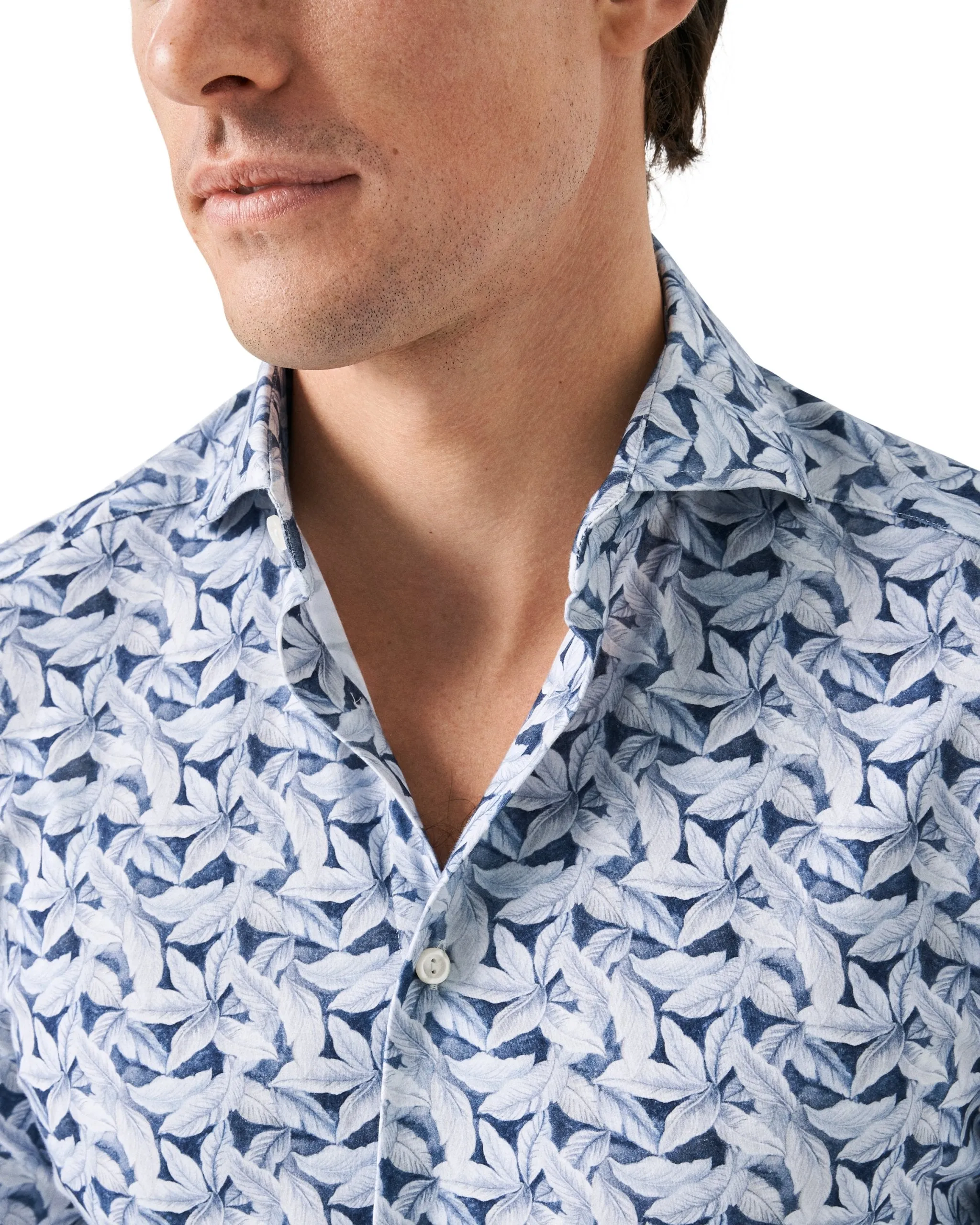 Slim Fit - Palm Print Cotton Four-Way Stretch Shirt