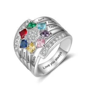 Star Customized Engraving Family Name Ring For Women