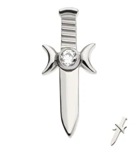 Sword And Moon Phase Clear CZ Threadless Titanium Top