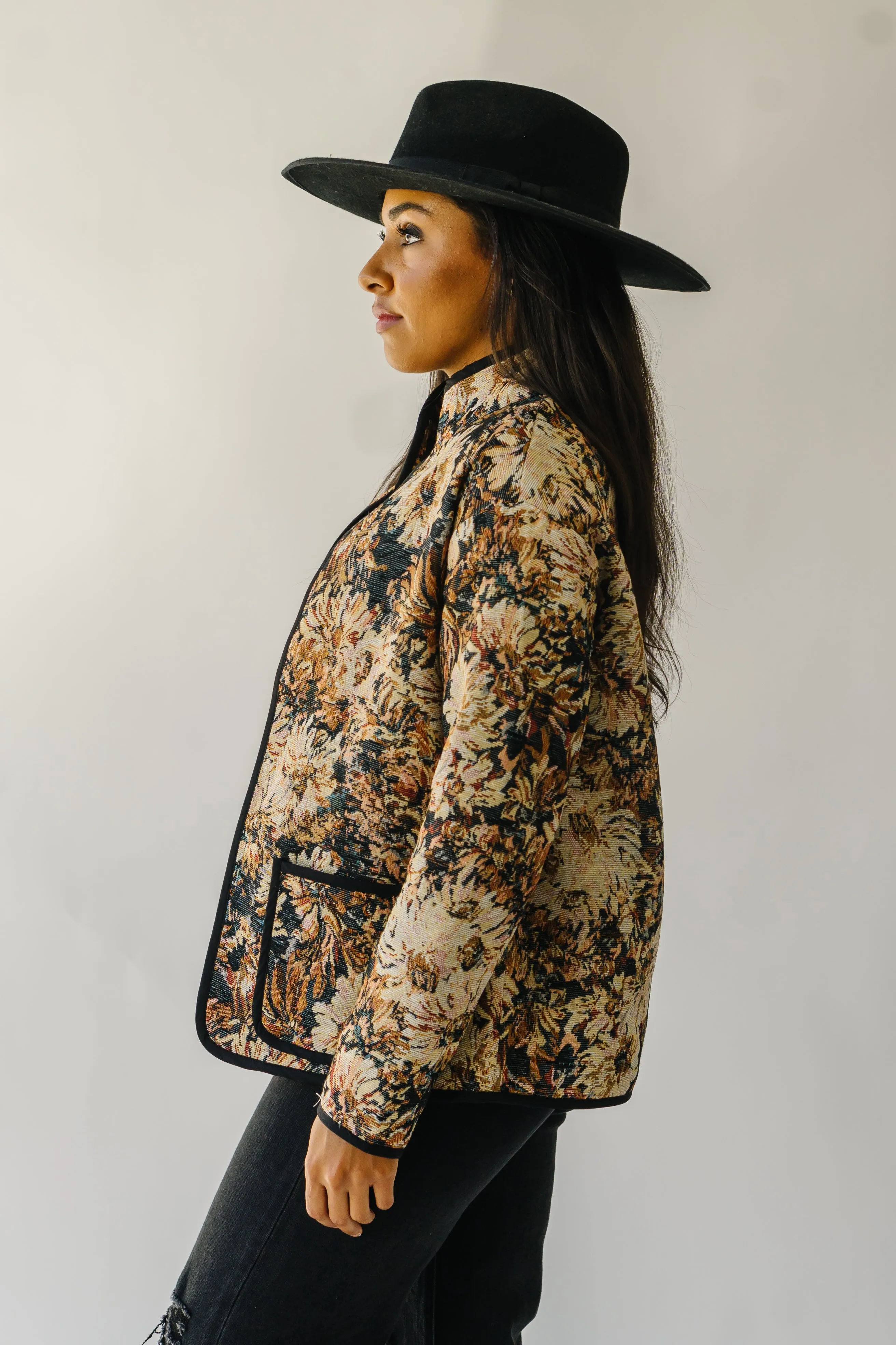 The Ellenton Floral Tapestry Jacket in Black   Natural